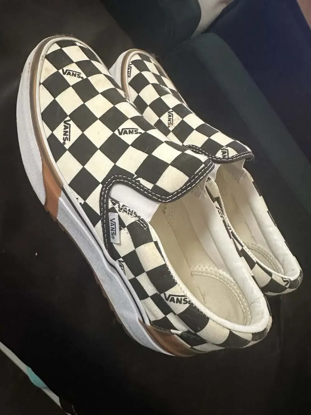 Vans Checkerboard Logo platform Slip-On Sneakers with Gum Sole